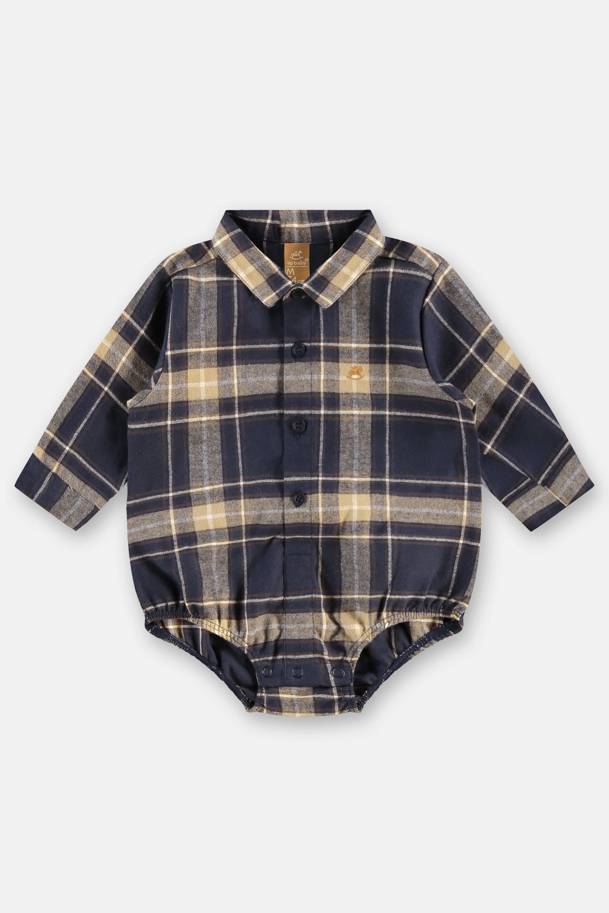 Body Camisa para Bebê Menino em Flanela Xadrez (Azul) Up Baby - Imagem 5